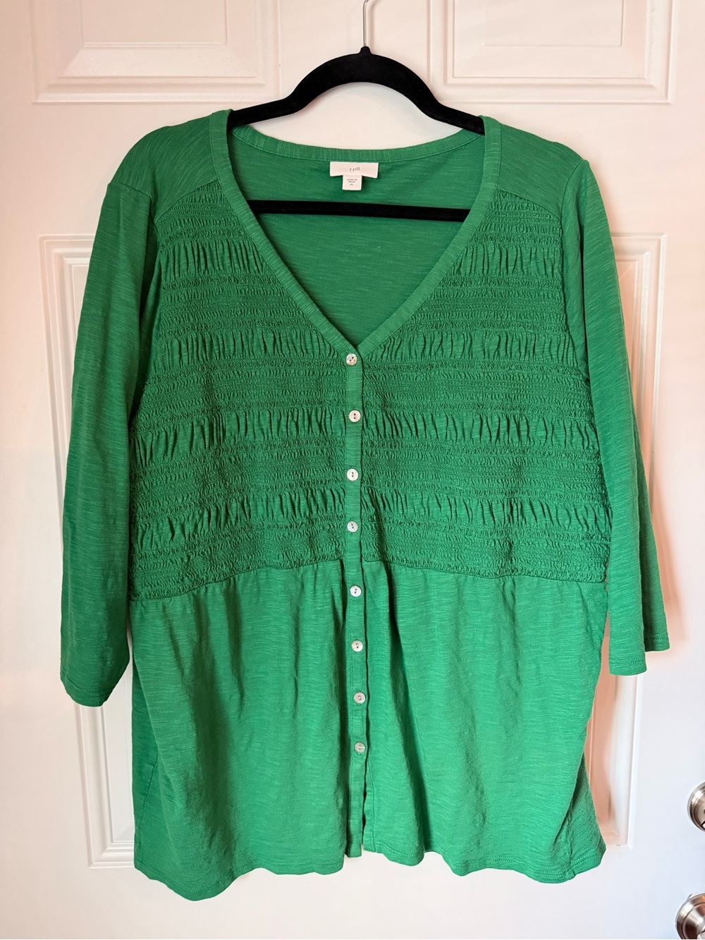 J. Jill Bright Green Textured Button-Front Cardigan